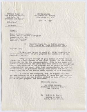 [Letter from H. Brian Holland to Homer L. Bruce, April 16, 1954]