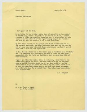 [Letter from Isaac Herbert Kempner to George Andre, April 28, 1954]