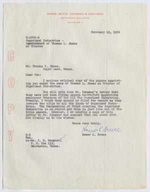 [Letter from Homer L. Bruce to Thomas L. James, February 12, 1954]