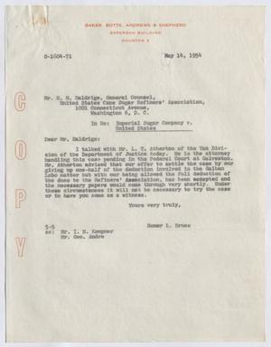 [Letter from Homer L. Bruce to H. M. Baldrige, May 14, 1954]