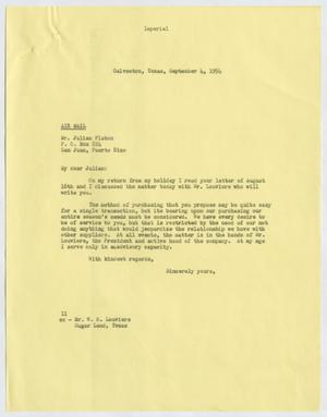 [Letter from Isaac Herbert Kempner to Julian Platon, September 4, 1954]