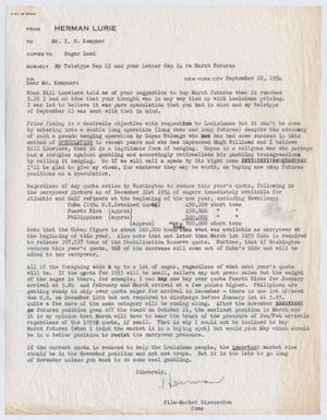 [Letter from Herman Lurie to I. H. Kempner, September 28, 1954]