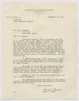 [Letter from Homer L. Bruce to Isaac Herbert Kempner, September 16, 1954]