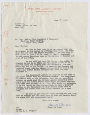 Primary view of object titled '[Letter from Homer L. Bruce to George Andre, June 17, 1954]'.