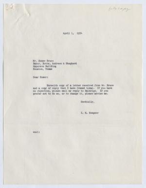 [Letter from Isaac Herbert Kempner to Homer L. Bruce, April 1, 1954]