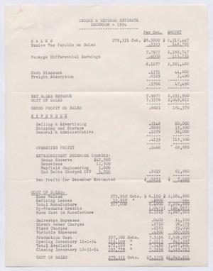 [Income & Expense Estimate, December 1954]