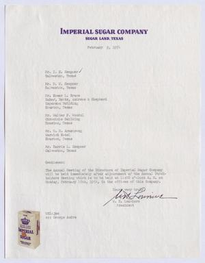 Primary view of object titled '[Letter from W. H. Louviere to Imperial Sugar Company, February 9, 1954]'.
