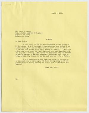 Primary view of object titled '[Letter from I. H. Kempner to Homer L. Bruce, April 9, 1954]'.