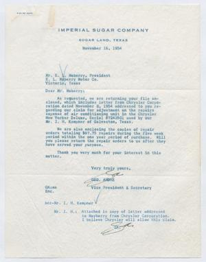 [Letter from George Andre to E. L. Maberry, November 16, 1954]