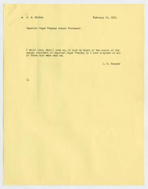 [Letter from Isaac Herbert Kempner to J. Margaret Kempner, February 16, 1954]