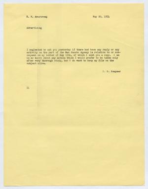 Primary view of object titled '[Letter from Isaac Herbert Kempner to Robert Markle Armstrong, May 20, 1954]'.