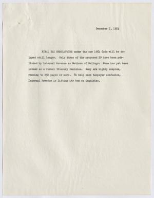 [Tax Regulations Memorandum, December 7, 1954]