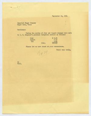 [Letter from A. H. Blackshear Jr. to the Imperial Sugar Company, September 10, 1954]