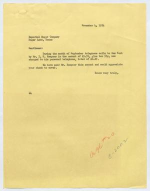 [Letter from A. H. Blackshear Jr. To the Imperial Sugar Company, November 4, 1954]