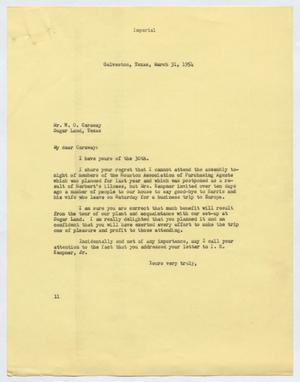 [Letter from Isaac Herbert Kempner to W. O. Caraway, March 31, 1954]