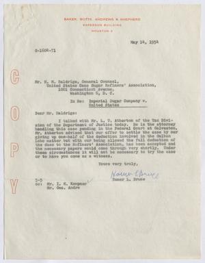 Primary view of object titled '[Letter from Homer L. Bruce to H. M. Baldrige, May 14, 1954]'.