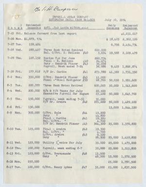 [Imperial Sugar Company Estimated Daily Cash Balance: July 30, 1954]