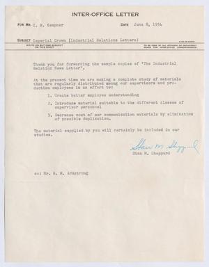 [Inter-Office Letter from Stanford M. Sheppard to Isaac Herbert Kempner, June 8, 1954]