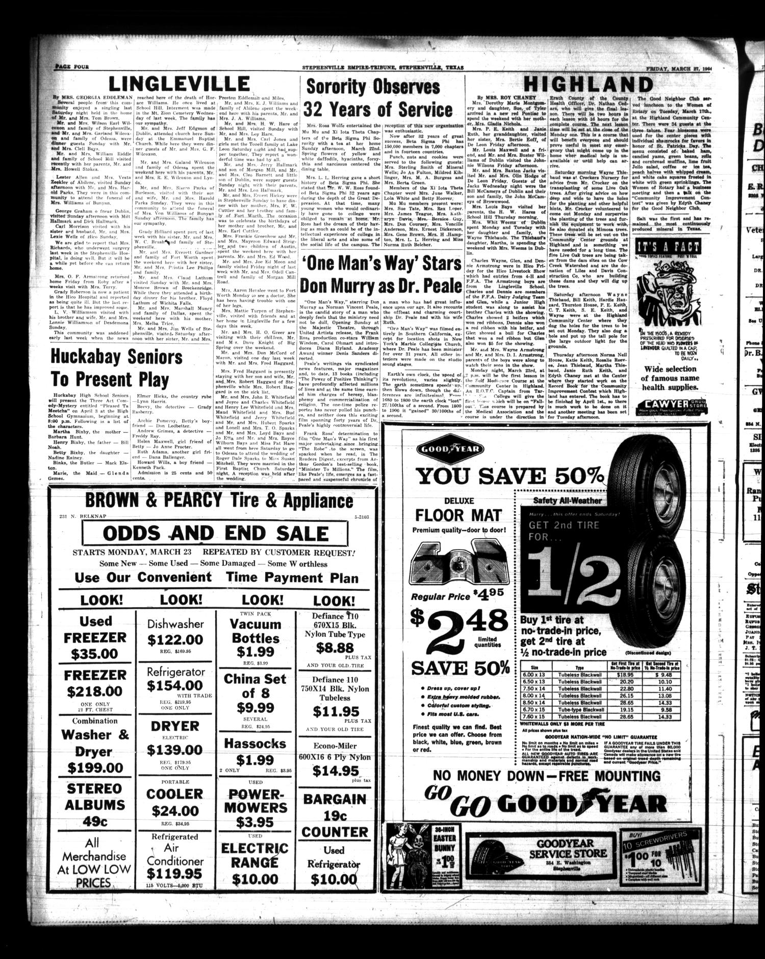Stephenville Empire-Tribune (Stephenville, Tex.), Vol. 94, No. 17, Ed. 1 Friday, March 27, 1964
                                                
                                                    [Sequence #]: 4 of 14
                                                