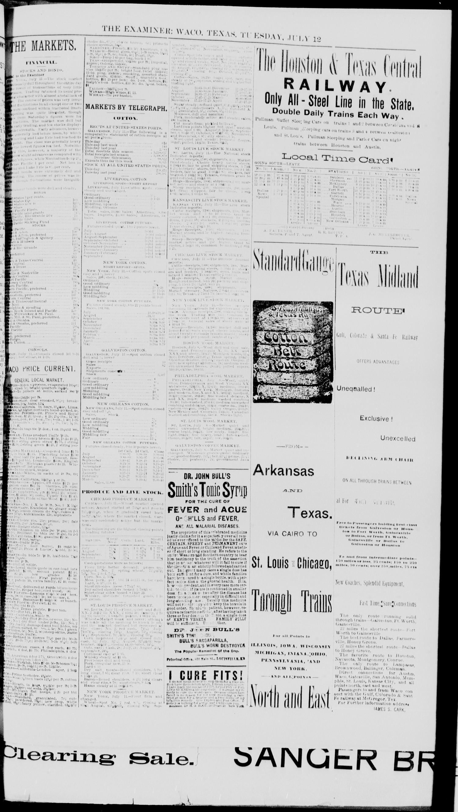Waco Daily Examiner. (Waco, Tex.), Vol. 20, No. 213, Ed. 1, Tuesday, July 12, 1887
                                                
                                                    [Sequence #]: 3 of 8
                                                