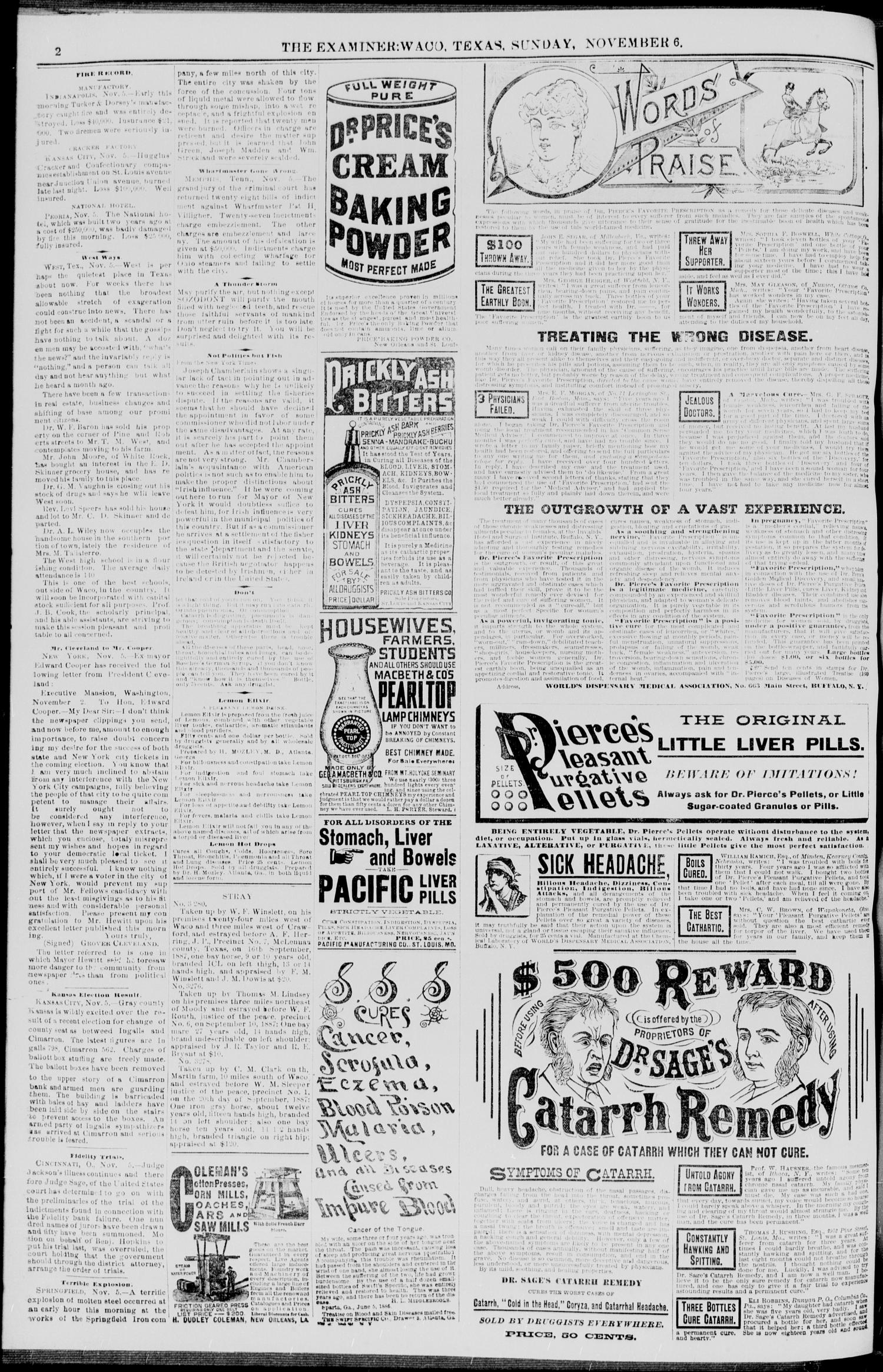 Waco Daily Examiner. (Waco, Tex.), Vol. 20, No. 303, Ed. 1, Sunday, November 6, 1887
                                                
                                                    [Sequence #]: 2 of 8
                                                