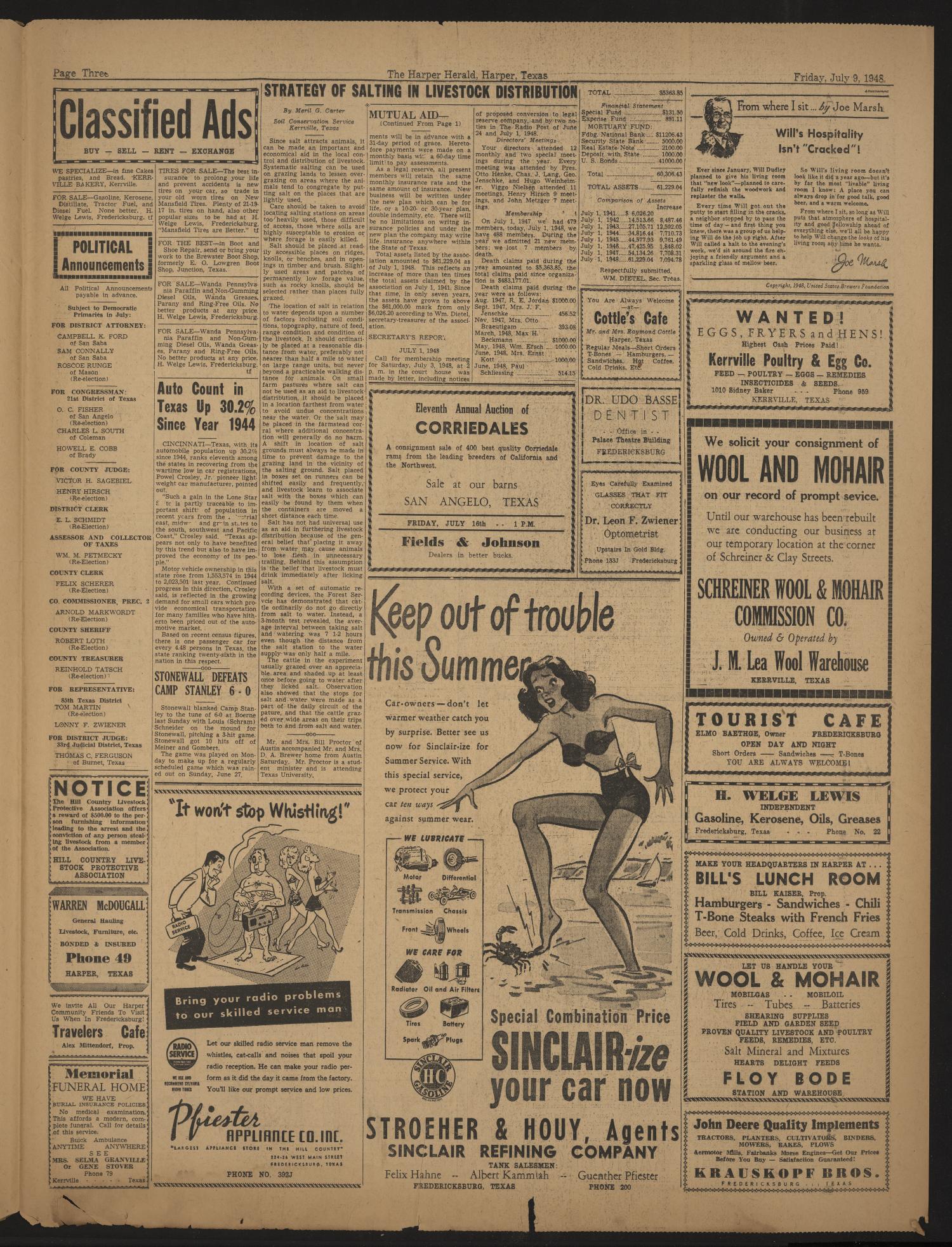 The Harper Herald (Harper, Tex.), Vol. 33, No. 28, Ed. 1 Friday, July 9, 1948
                                                
                                                    [Sequence #]: 3 of 4
                                                