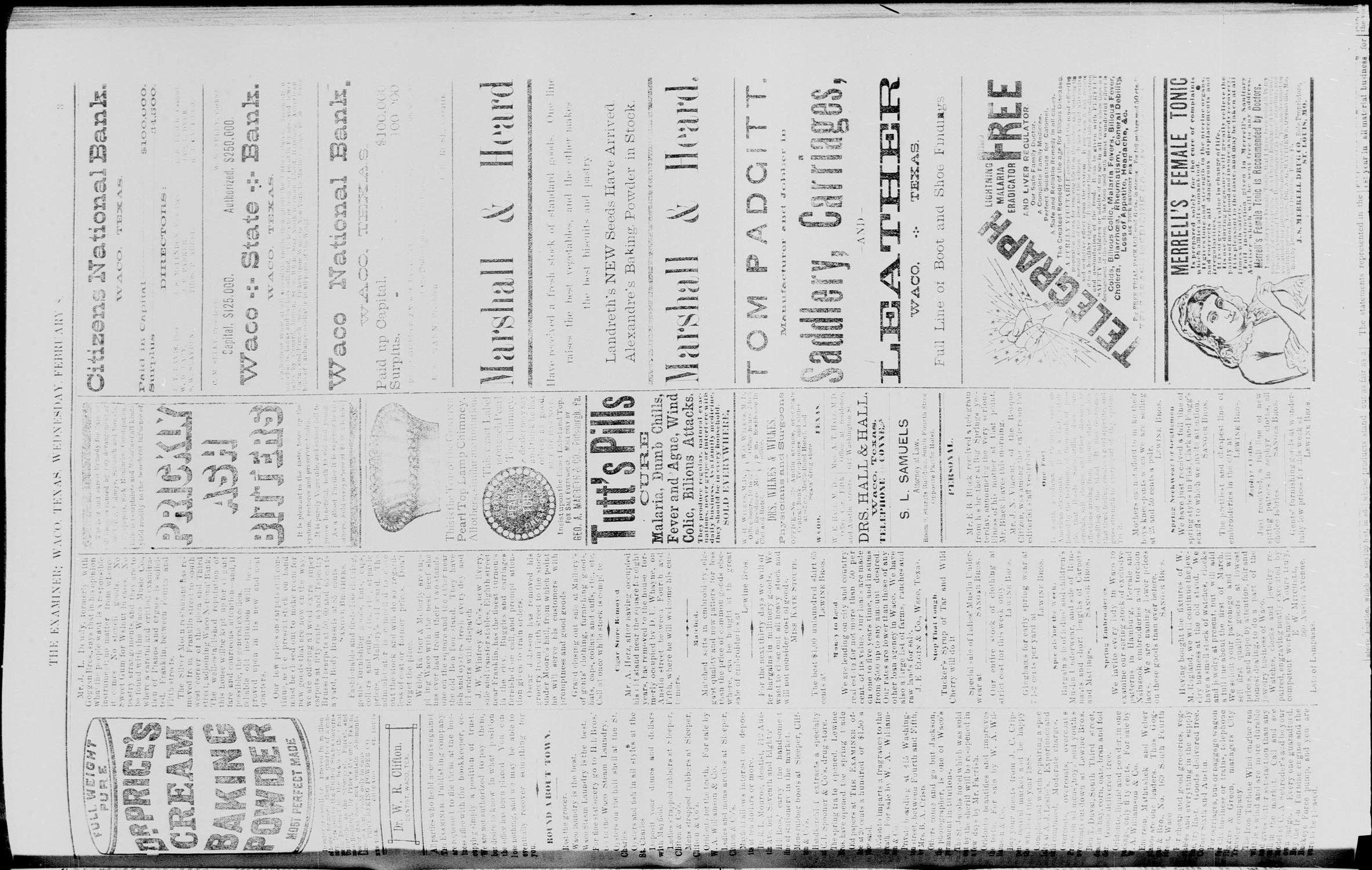Waco Daily Examiner. (Waco, Tex.), Vol. 21, No. 69, Ed. 1, Wednesday, February 8, 1888
                                                
                                                    [Sequence #]: 3 of 8
                                                