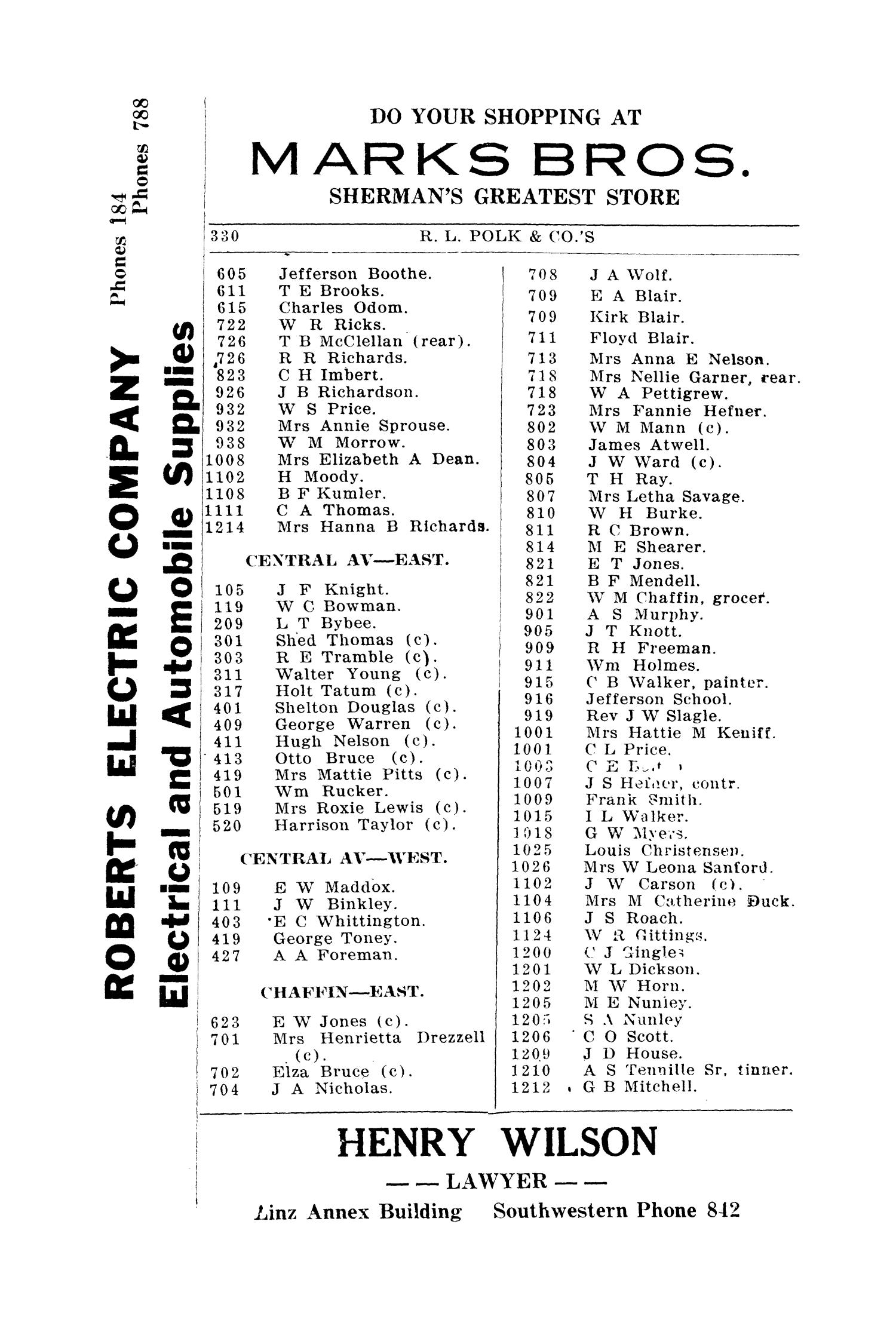 R. L. Polk & Co.'s Sherman City Directory, 1918