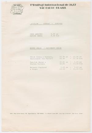 Primary view of object titled 'Schedule for the Primeiro Festival Internacional de Jazz de São Paulo, for September 17, 1978'.