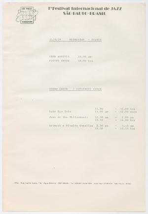 Primary view of object titled 'Schedule for the Primeiro Festival Internacional de Jazz de São Paulo, for September 13, 1978'.