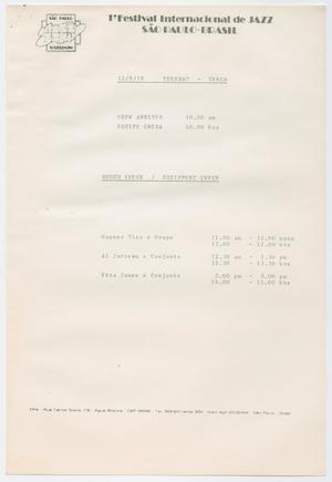 Primary view of object titled 'Schedule for the Primeiro Festival Internacional de Jazz de São Paulo, for September 12, 1978'.