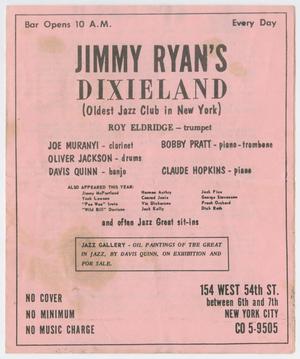 Primary view of object titled 'Advertisement for Roy Eldridge at Jimmy Ryan's, New York City'.