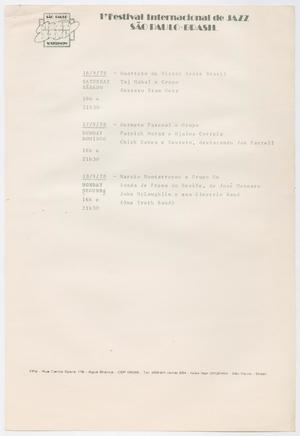 Primary view of object titled 'Program for the Primeiro Festival Internacional de Jazz de São Paulo, for September 16-18, 1978'.