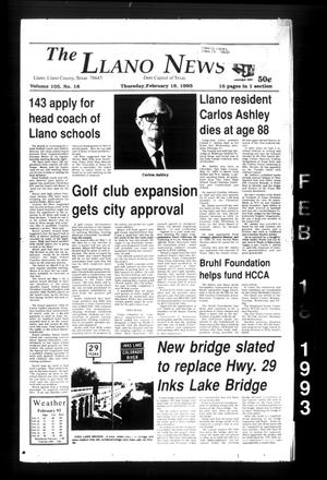 The Llano News (Llano, Tex.), Vol. 105, No. 18, Ed. 1 Thursday, February 18, 1993