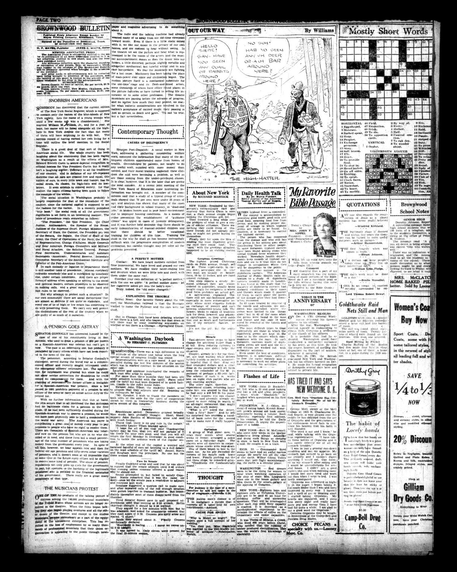 Brownwood Bulletin (Brownwood, Tex.), Vol. 30, No. 43, Ed. 1 Wednesday, December 4, 1929
                                                
                                                    [Sequence #]: 8 of 10
                                                
