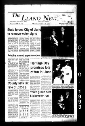 Primary view of object titled 'The Llano News (Llano, Tex.), Vol. 105, No. 51, Ed. 1 Thursday, October 7, 1993'.
