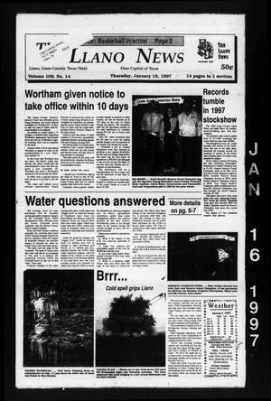 Primary view of object titled 'The Llano News (Llano, Tex.), Vol. 109, No. 14, Ed. 1 Thursday, January 16, 1997'.