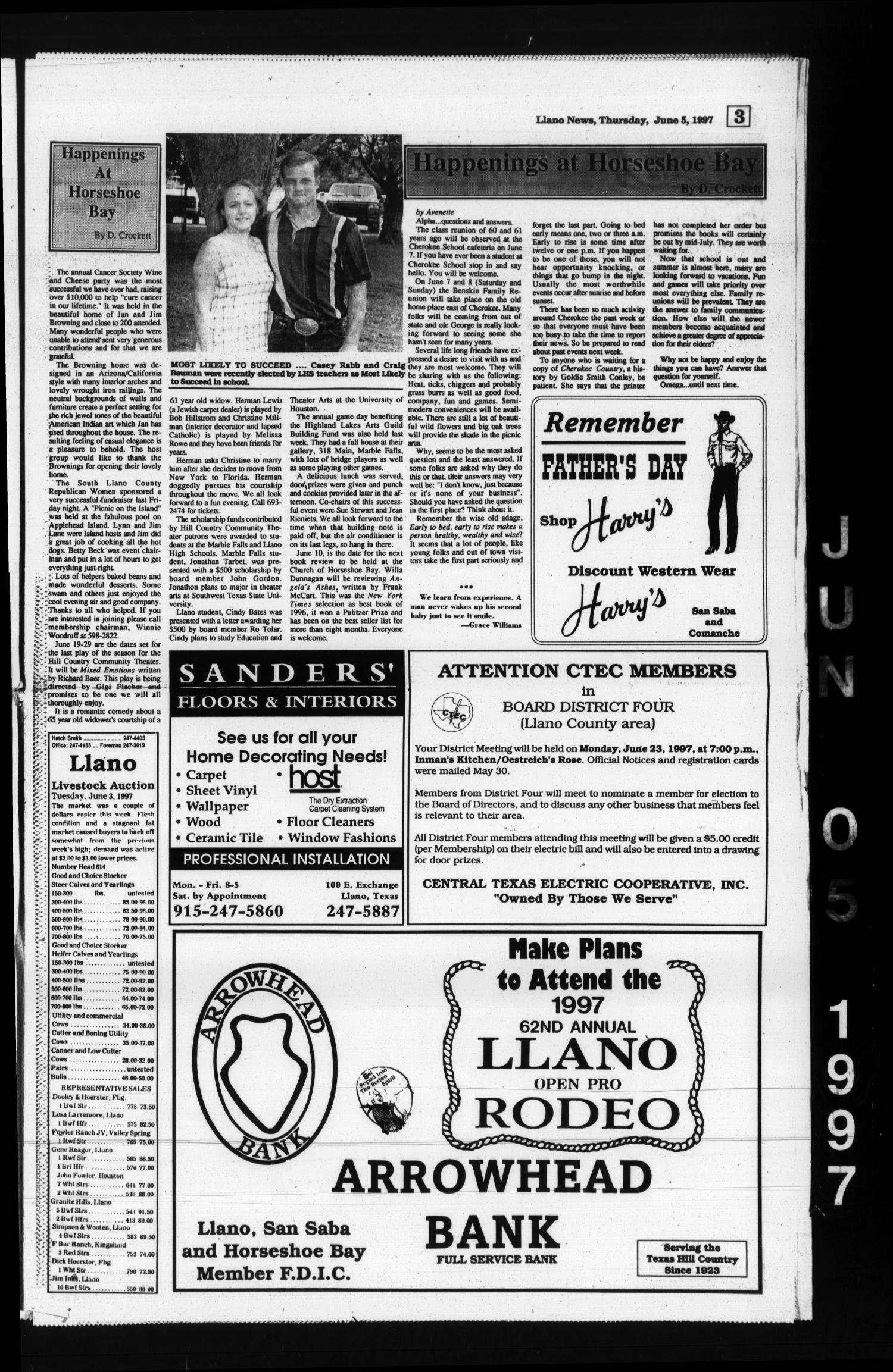 The Llano News (Llano, Tex.), Vol. 109, No. 34, Ed. 1 Thursday, June 5, 1997
                                                
                                                    [Sequence #]: 3 of 14
                                                