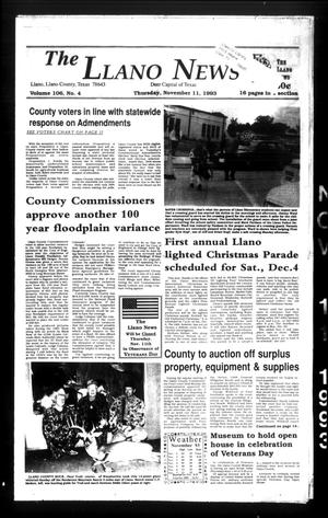 The Llano News (Llano, Tex.), Vol. 106, No. 4, Ed. 1 Thursday, November 11, 1993