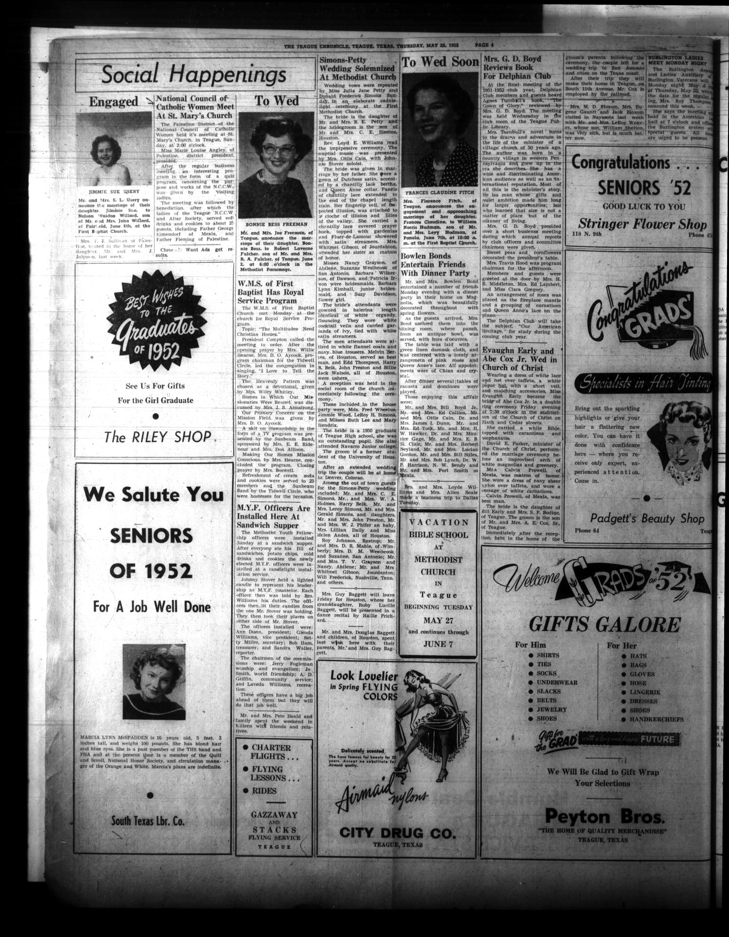 The Teague Chronicle (Teague, Tex.), Vol. 45, No. 45, Ed. 1 Thursday, May 22, 1952
                                                
                                                    [Sequence #]: 4 of 11
                                                