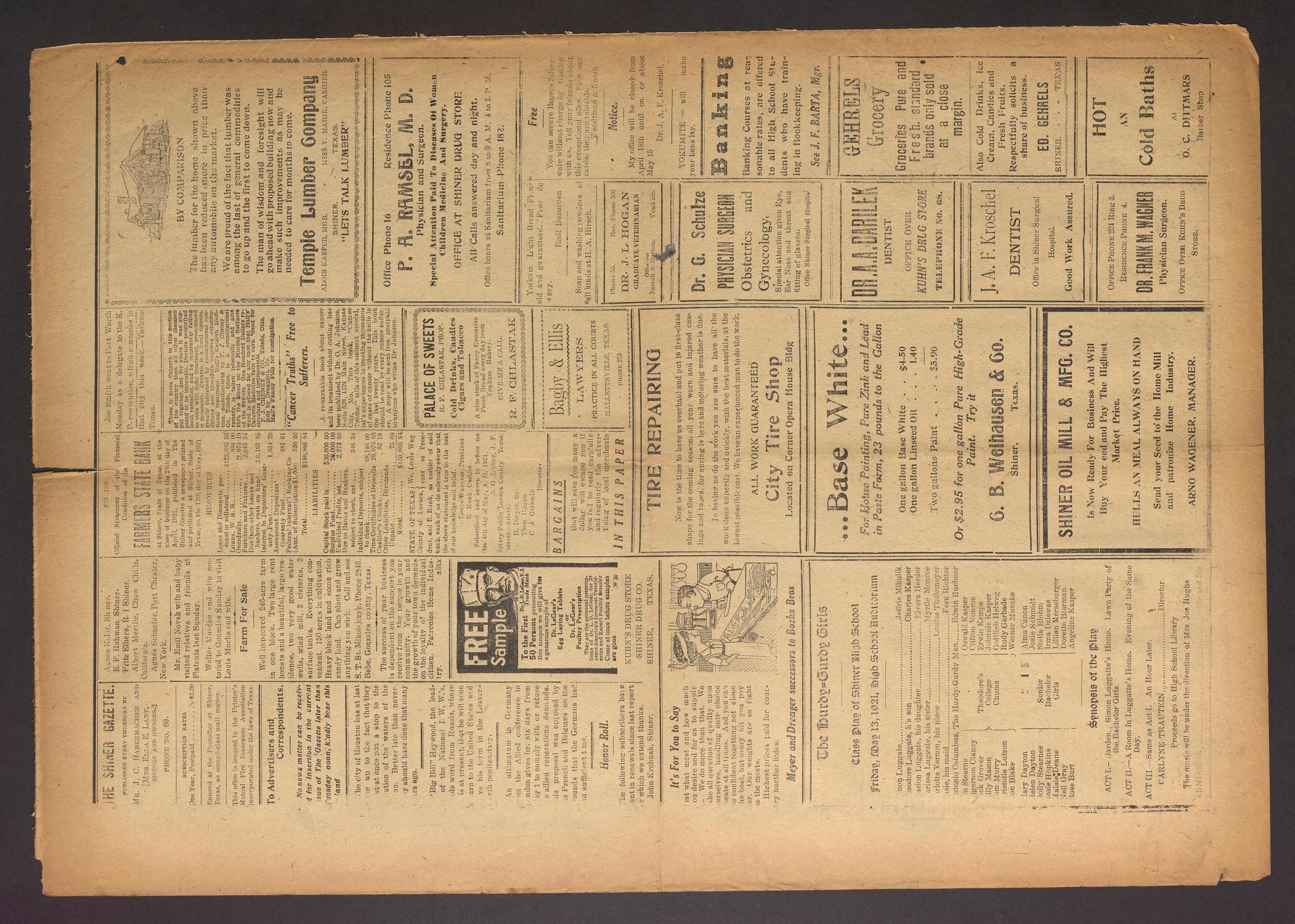 Shiner Gazette (Shiner, Tex.), Vol. 28, No. [31], Ed. 1 Thursday, May 12, 1921
                                                
                                                    [Sequence #]: 4 of 8
                                                