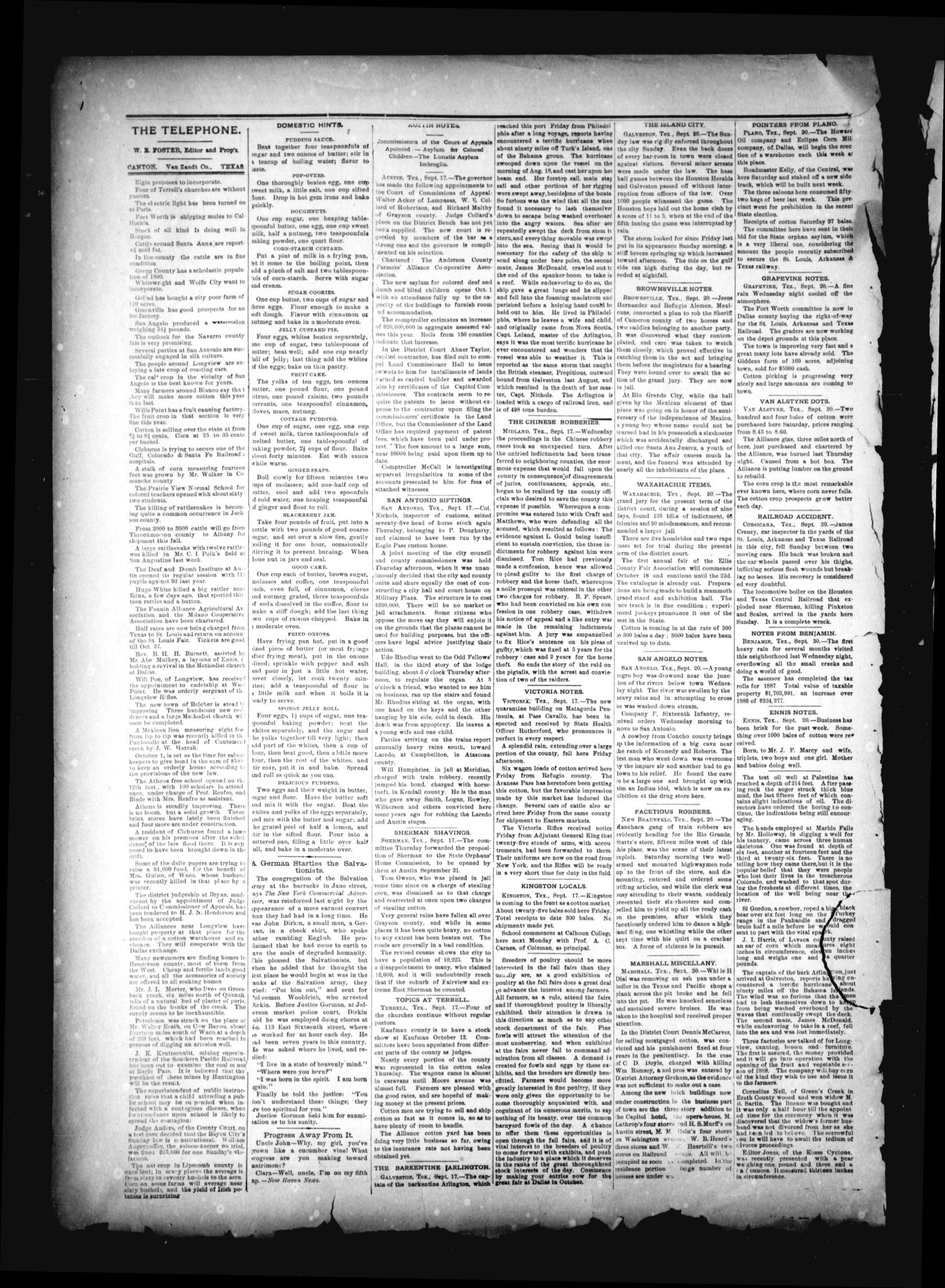 The Canton Telephone. (Canton, Tex.), Vol. 6, No. 13, Ed. 1 Friday, September 23, 1887
                                                
                                                    [Sequence #]: 2 of 4
                                                