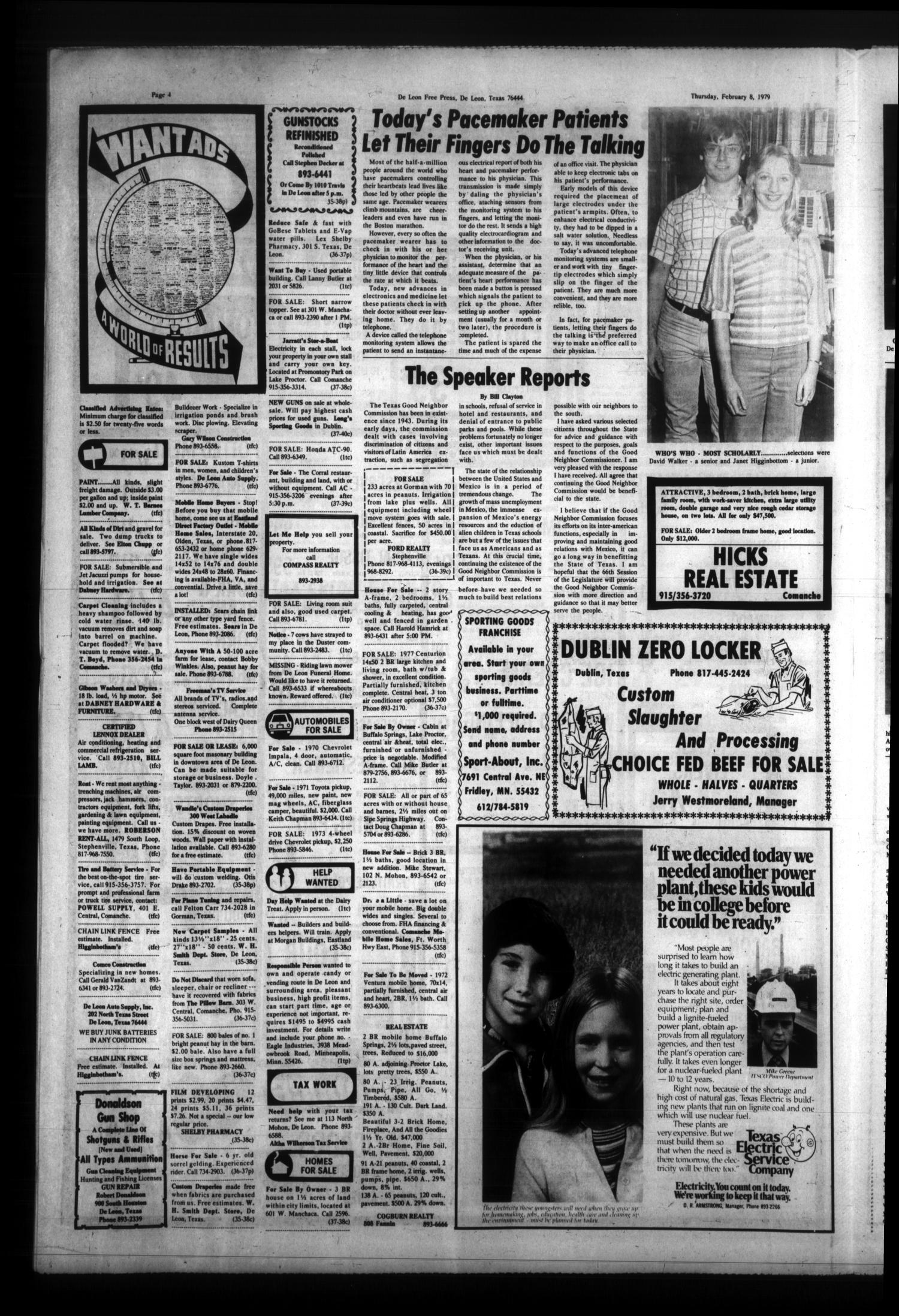 De Leon Free Press (De Leon, Tex.), Vol. 91, No. 37, Ed. 1 Thursday, February 8, 1979
                                                
                                                    [Sequence #]: 4 of 10
                                                