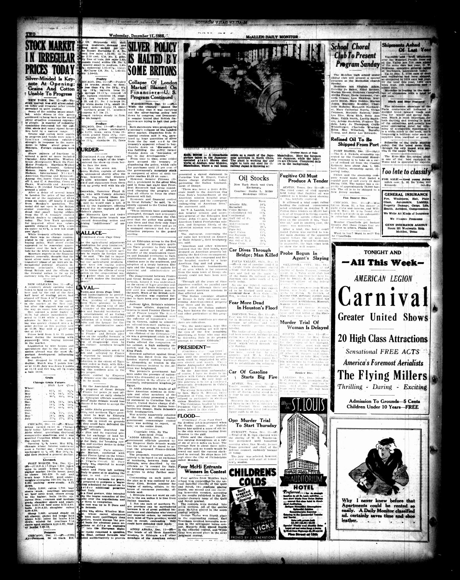 McAllen Daily Monitor (McAllen, Tex.), Vol. 26, No. 241, Ed. 1 Wednesday, December 11, 1935
                                                
                                                    [Sequence #]: 2 of 8
                                                