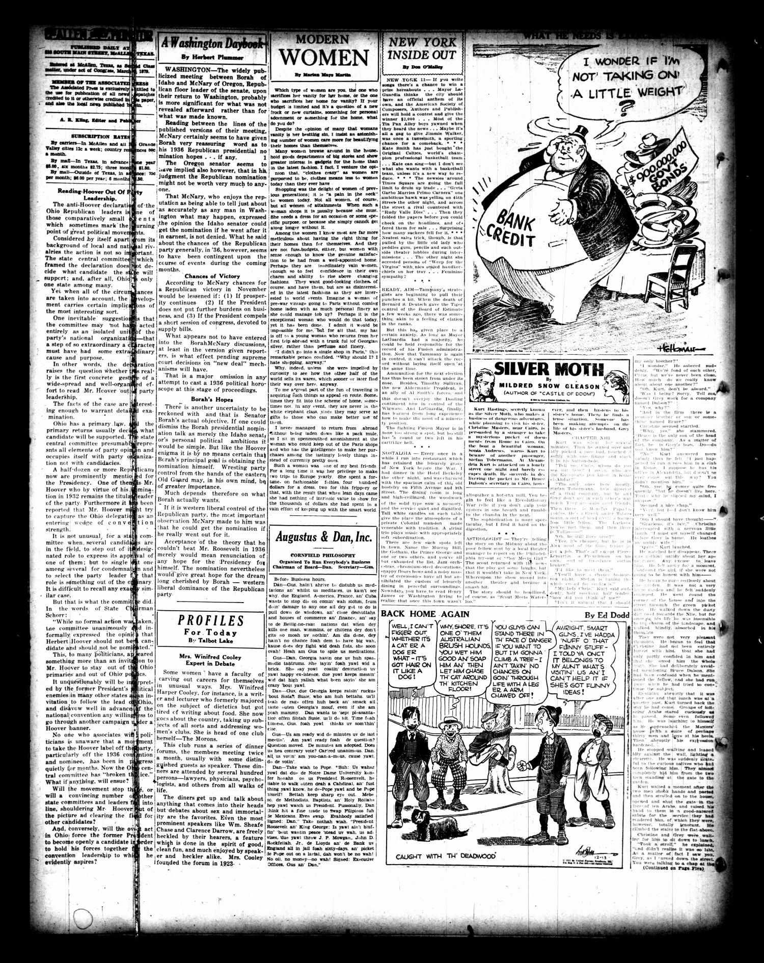 McAllen Daily Monitor (McAllen, Tex.), Vol. 26, No. 241, Ed. 1 Wednesday, December 11, 1935
                                                
                                                    [Sequence #]: 4 of 8
                                                