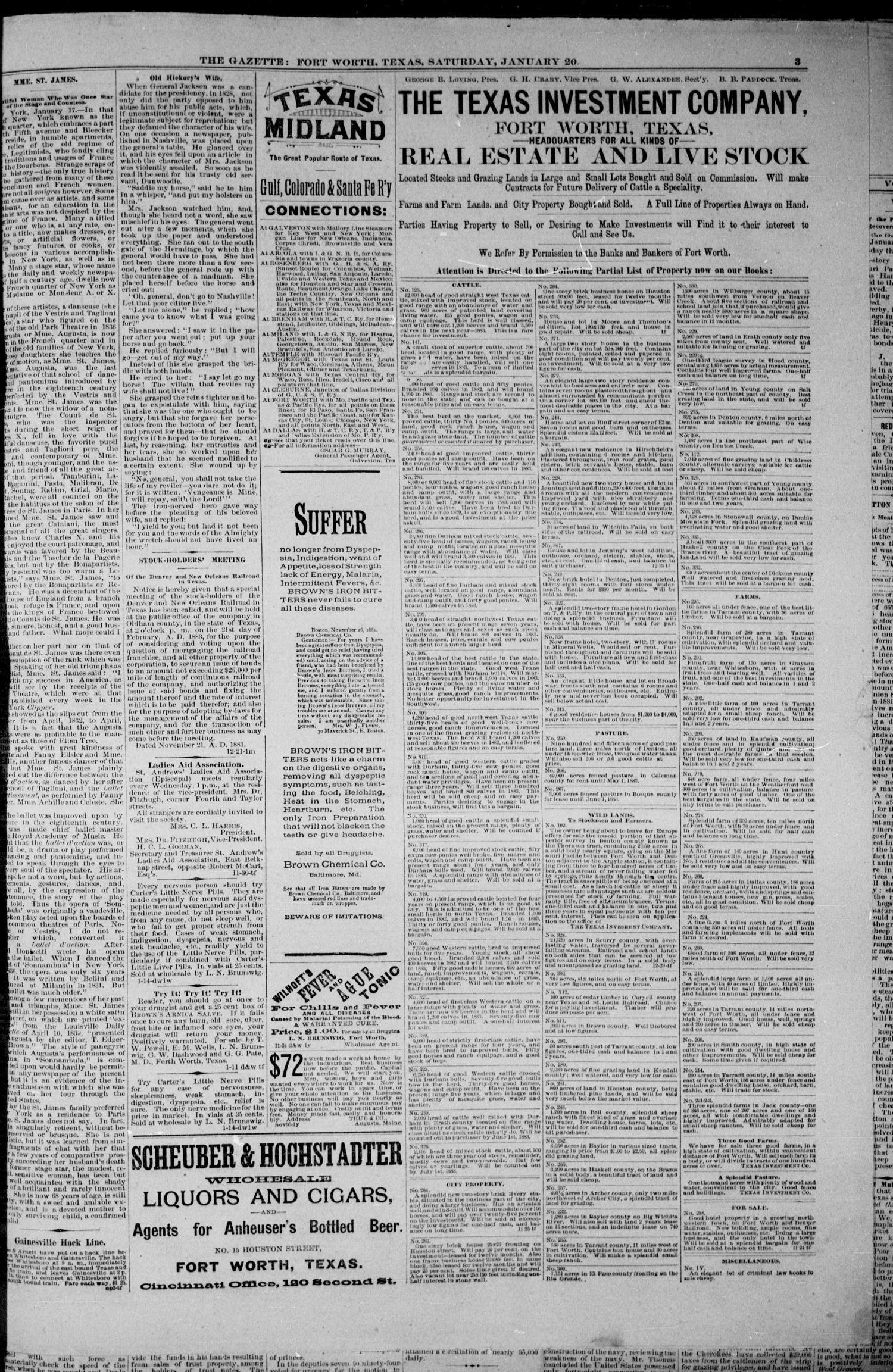 Fort Worth Daily Gazette. (Fort Worth, Tex.), Vol. 7, No. 30, Ed. 1, Saturday, January 20, 1883
                                                
                                                    [Sequence #]: 3 of 8
                                                