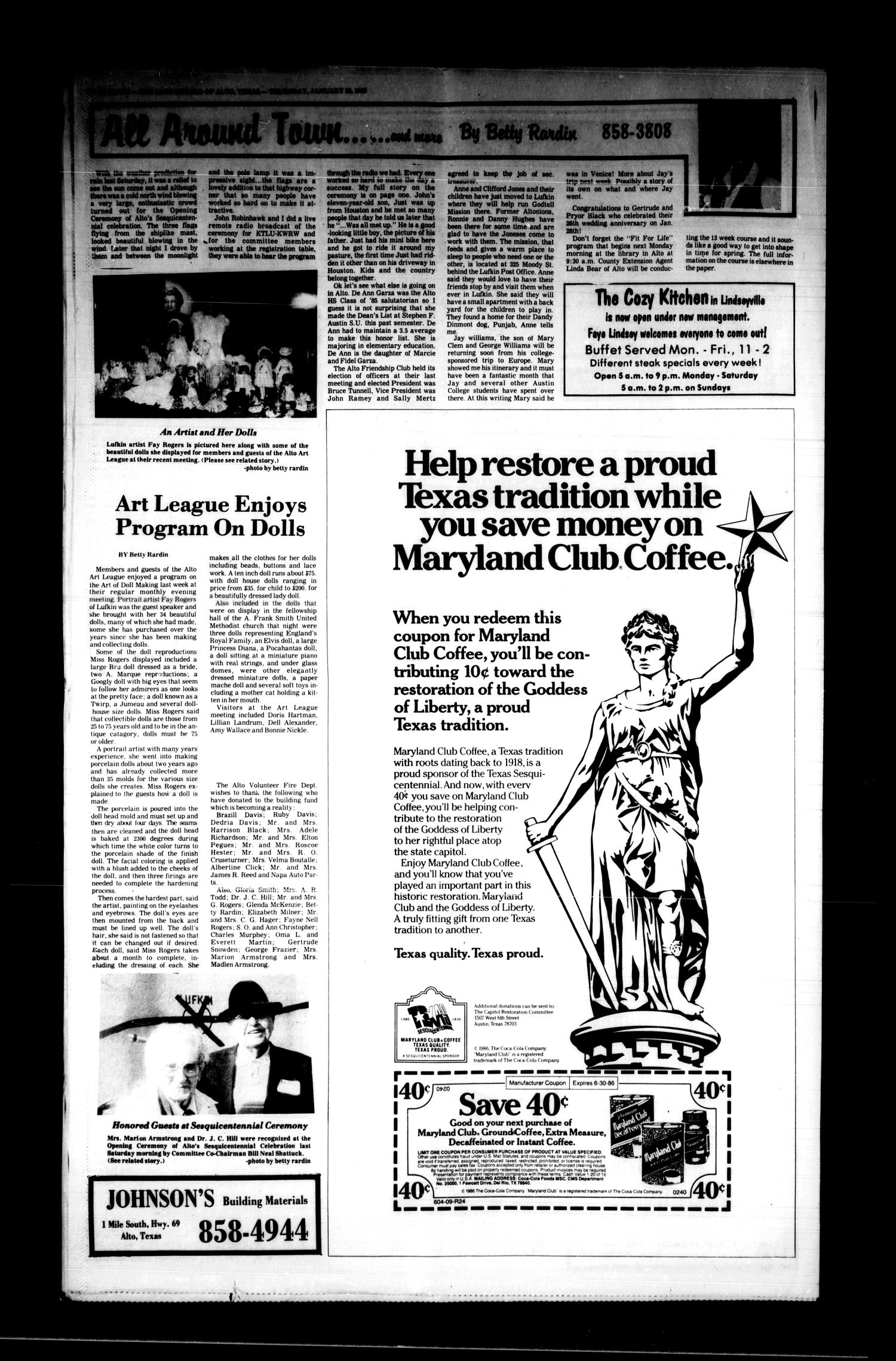 The Alto Herald and The Wells News 'N Views (Alto, Tex.), Vol. 90, No. 38, Ed. 1 Thursday, January 30, 1986
                                                
                                                    [Sequence #]: 8 of 8
                                                