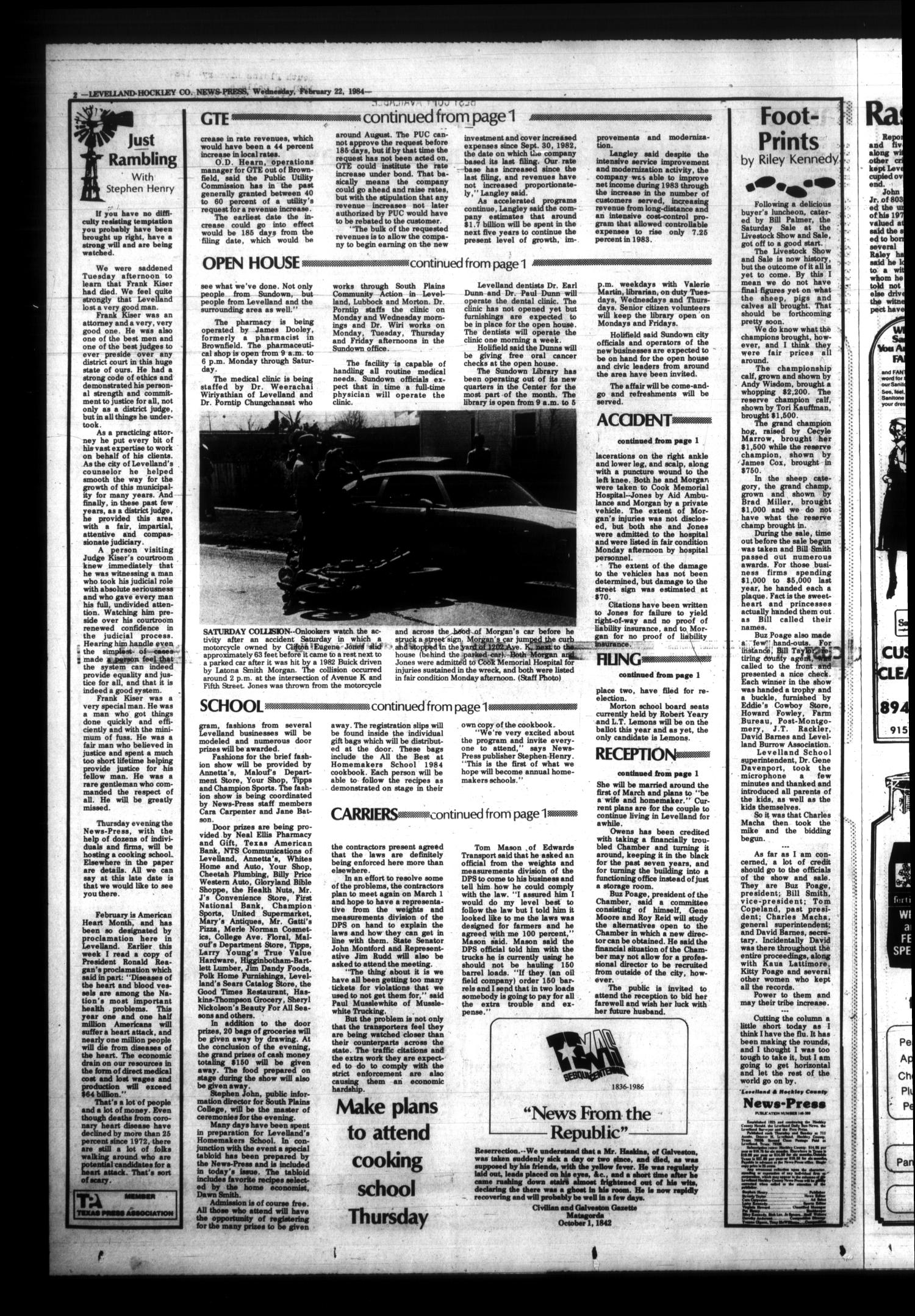 Levelland and Hockley County News-Press (Levelland, Tex.), Vol. 5, No. 91, Ed. 1 Wednesday, February 22, 1984
                                                
                                                    [Sequence #]: 2 of 39
                                                