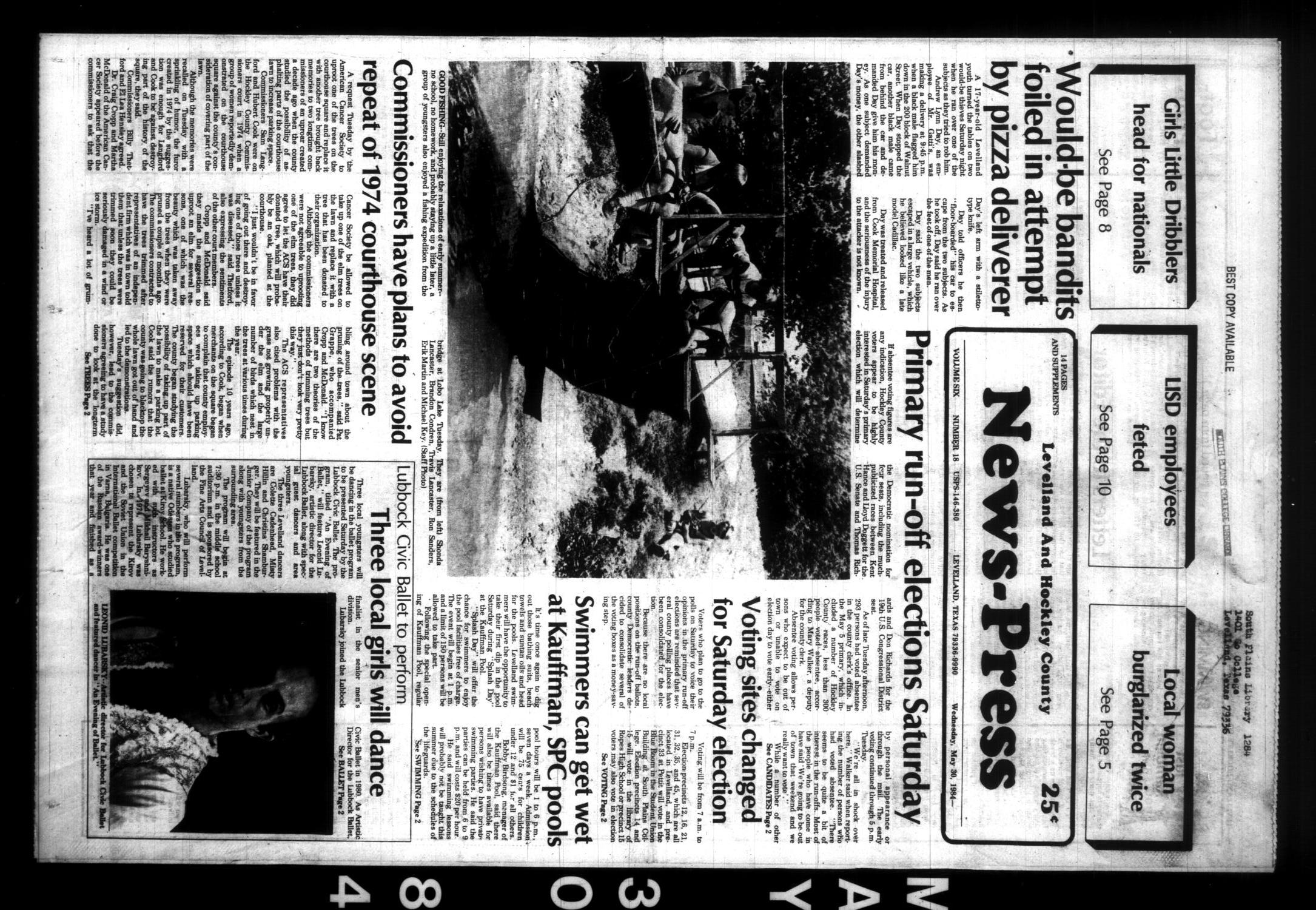 Levelland and Hockley County News-Press (Levelland, Tex.), Vol. 6, No. 18, Ed. 1 Wednesday, May 30, 1984
                                                
                                                    [Sequence #]: 1 of 14
                                                