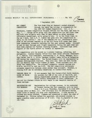 Convair Supervisory Newsletter, Number 479, September 7, 1960